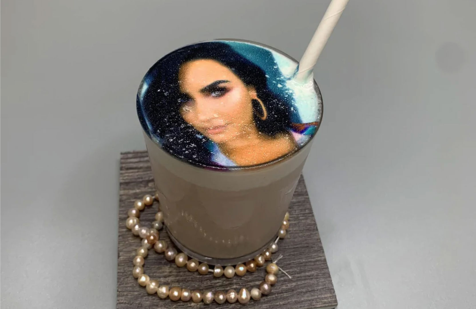 Selfie Latte drink with selfie photo as froth