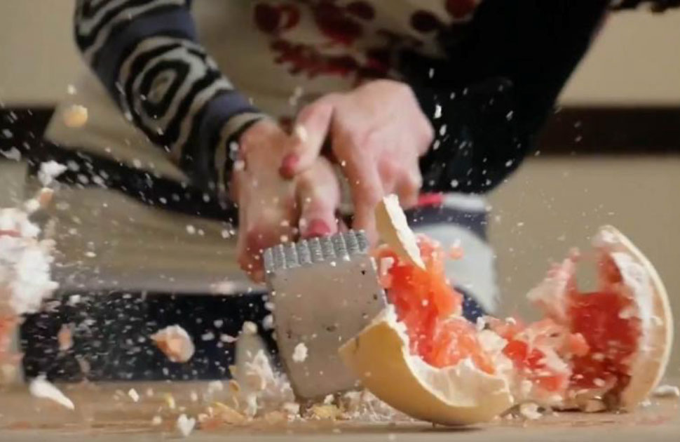 chef smashing frozen dessert