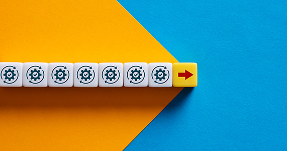seven process icons next to a forward moving arrow representing best practices