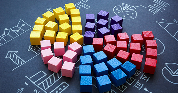 blocks of different colors making a pie graph to symbolize segmentation