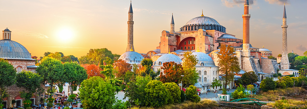 evening view of Hagia Sophia in Instanbul Turkey