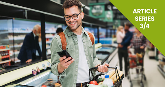 emotionally connected customer shopping in grocery store