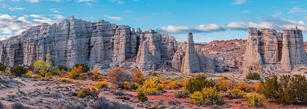 panoramic view of Plaza Blanca in Santa Fe New Mexico