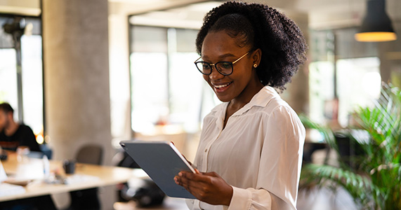 employee supporting core values at the office