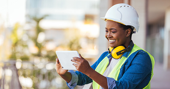 contractor interacting with channel partner incentive program on ipad
